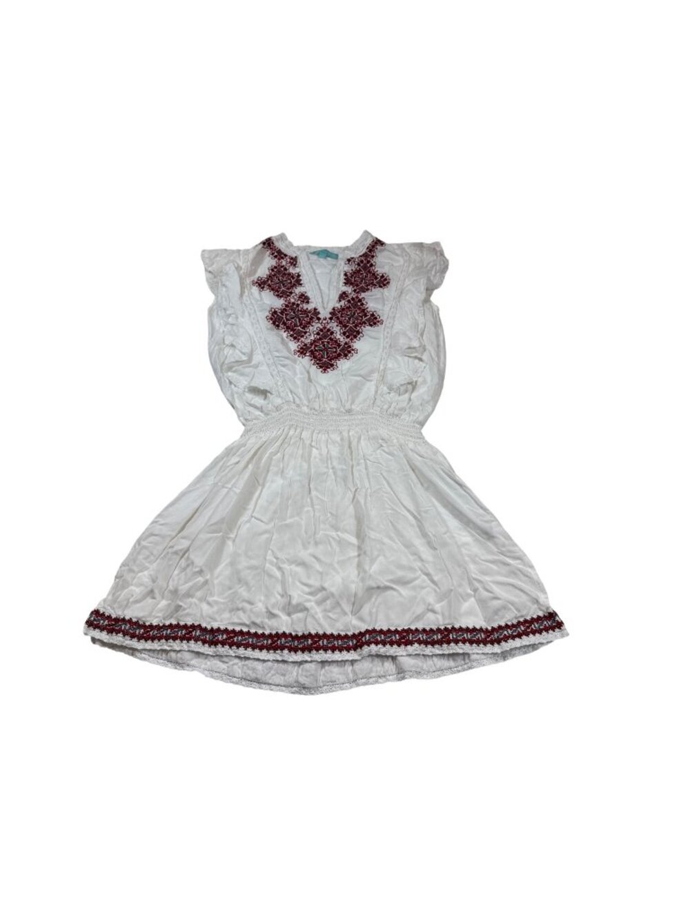 Melissa Odabash XS Embroidered White Rayon Dress Red Accents (X915)